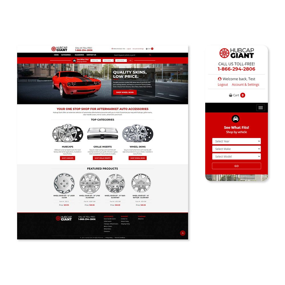 Hubcap Giant Homepage Desktop / Mobile