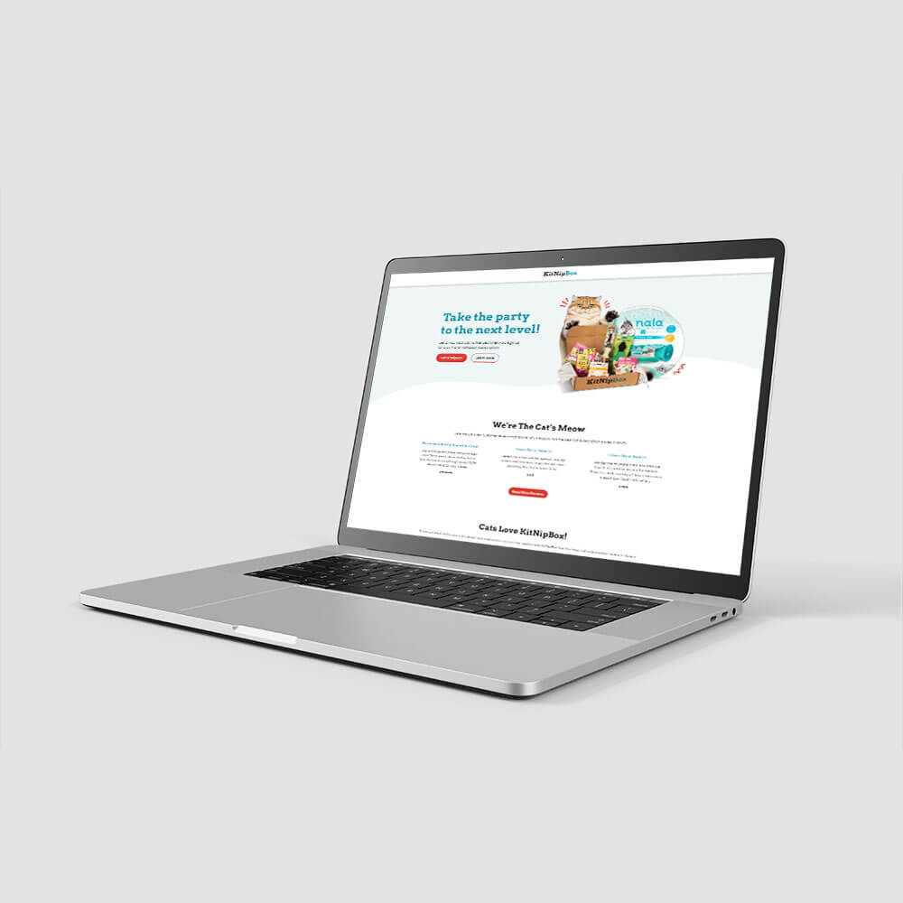 KitNipBox landing page website on laptop